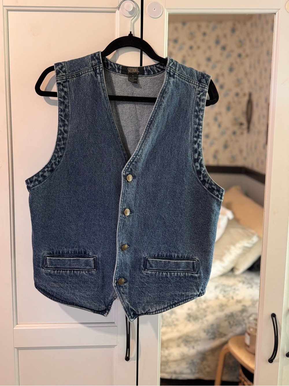 Vintage Denim Vest with Button Front - Blue